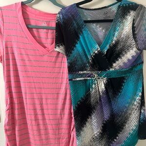 duo Maternity Pink Striped and Multicolor V-Neck 2 Tops